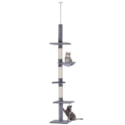 PawHut Adjustable Floor Cat Tower Grey And White - Image 5