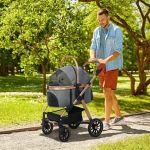 3 in 1 Dog Stroller Lightweight Grey Cabin for Dogs