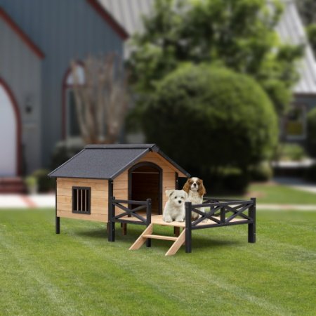 Outdoor Large Wooden Dog Kennel With Porch - Image 2