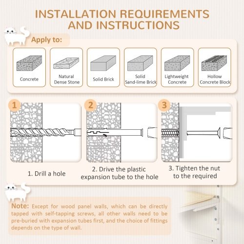 Modern PawHut 6pc Cat Wall Shelves Set - Image 10