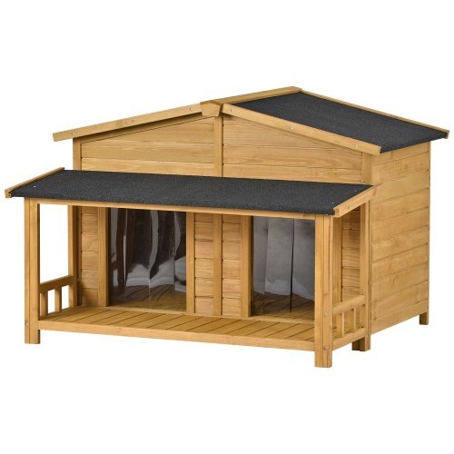 Large Wooden Outdoor Dog House With Porch & Doors - Image 3