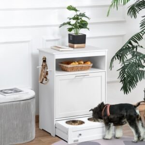 Stylish Pet Feeder Station with Storage Lockers