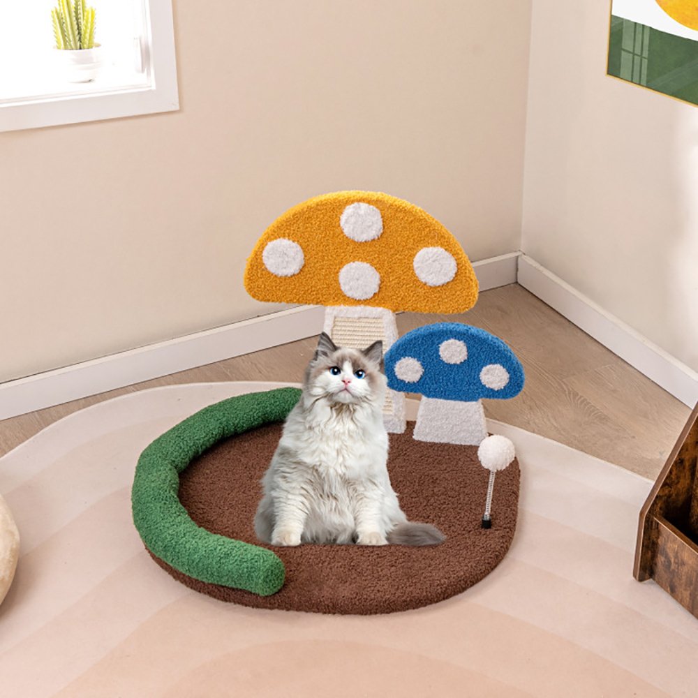 Mushroom Cat Bed with Sisal Scratch Panel