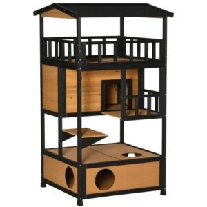Wooden Outdoor Cat House Shelter Tree