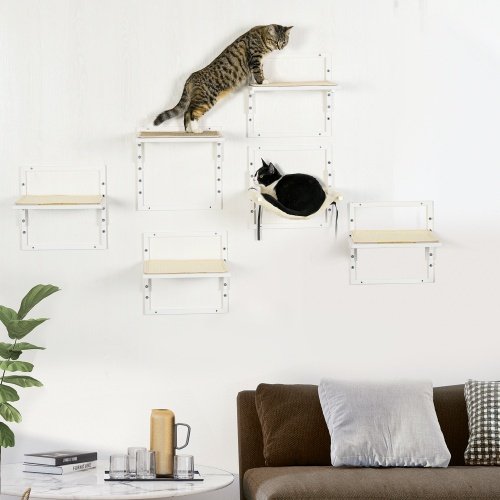 Modern PawHut 6pc Cat Wall Shelves Set - Image 7