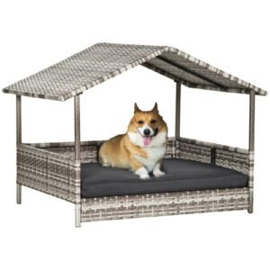 Rattan Outdoor Dog House With Canopy