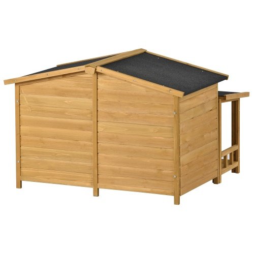 Large Wooden Outdoor Dog House With Porch & Doors - Image 2