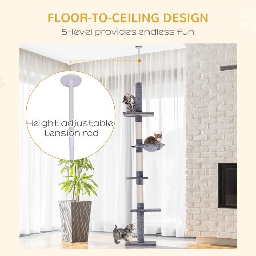 PawHut Adjustable Floor Cat Tower Grey And White - Image 7