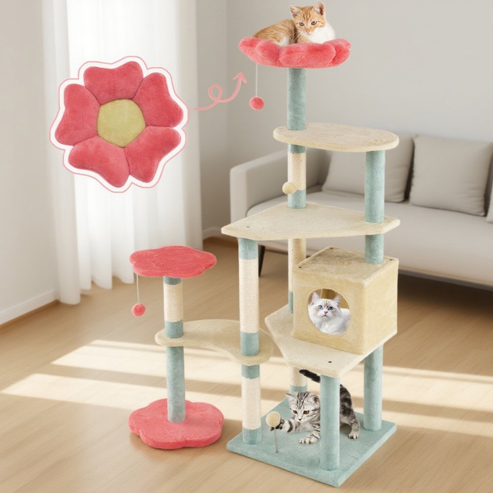 61 Inch Multi-Level Floral Kitten Tower