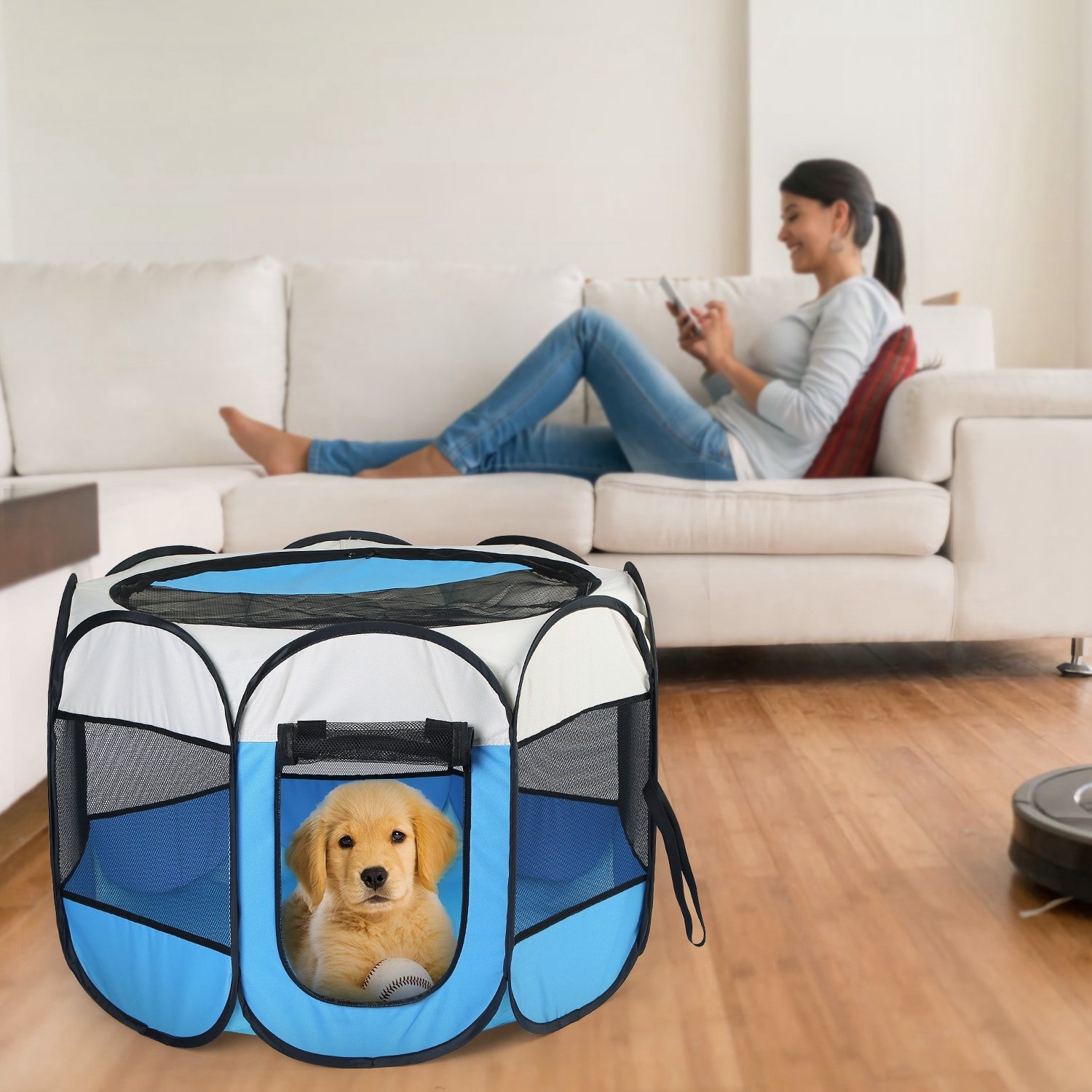Portable Foldable Pet Tent w/ Zipper Top & Bottom - Image 10