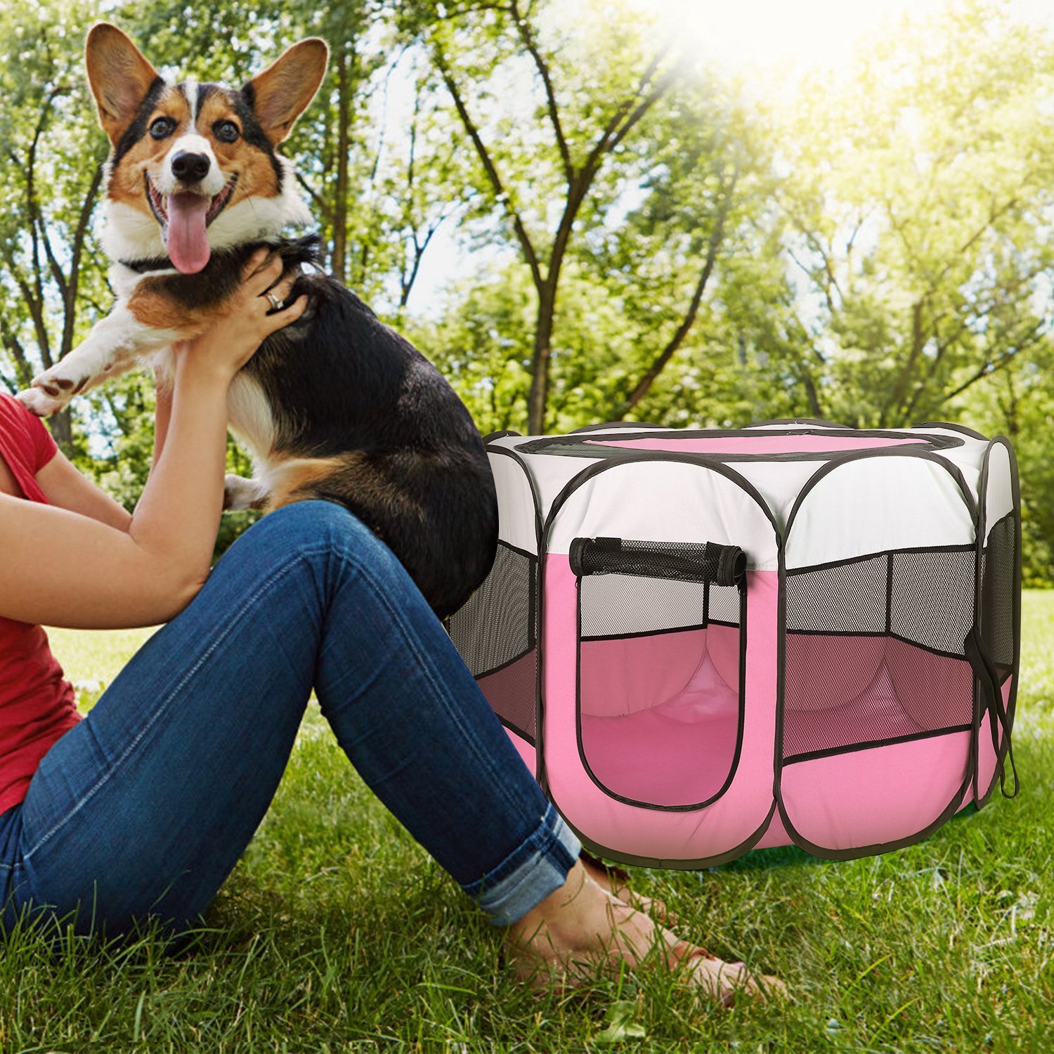 Portable Foldable Pet Tent w/ Zipper Top & Bottom - Image 3