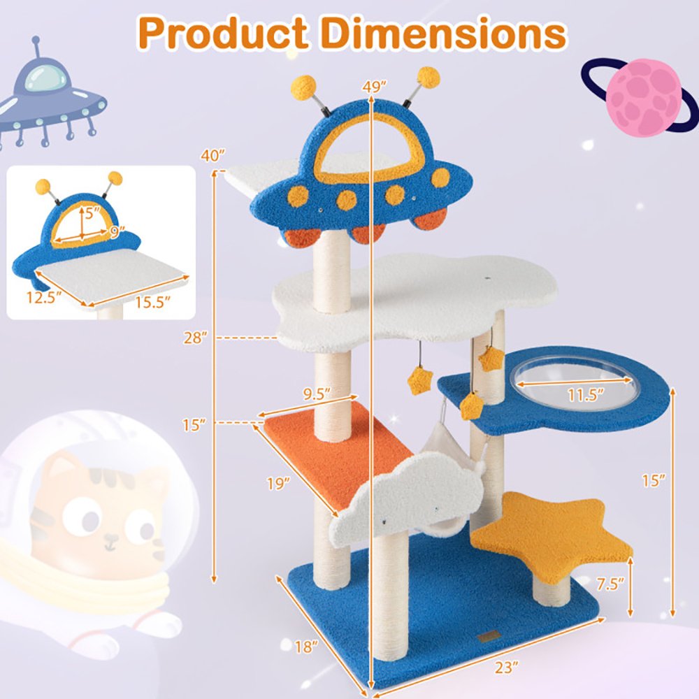 49-Inch Cat Tree w/ UFO Top Perch Scratching Post - Image 4