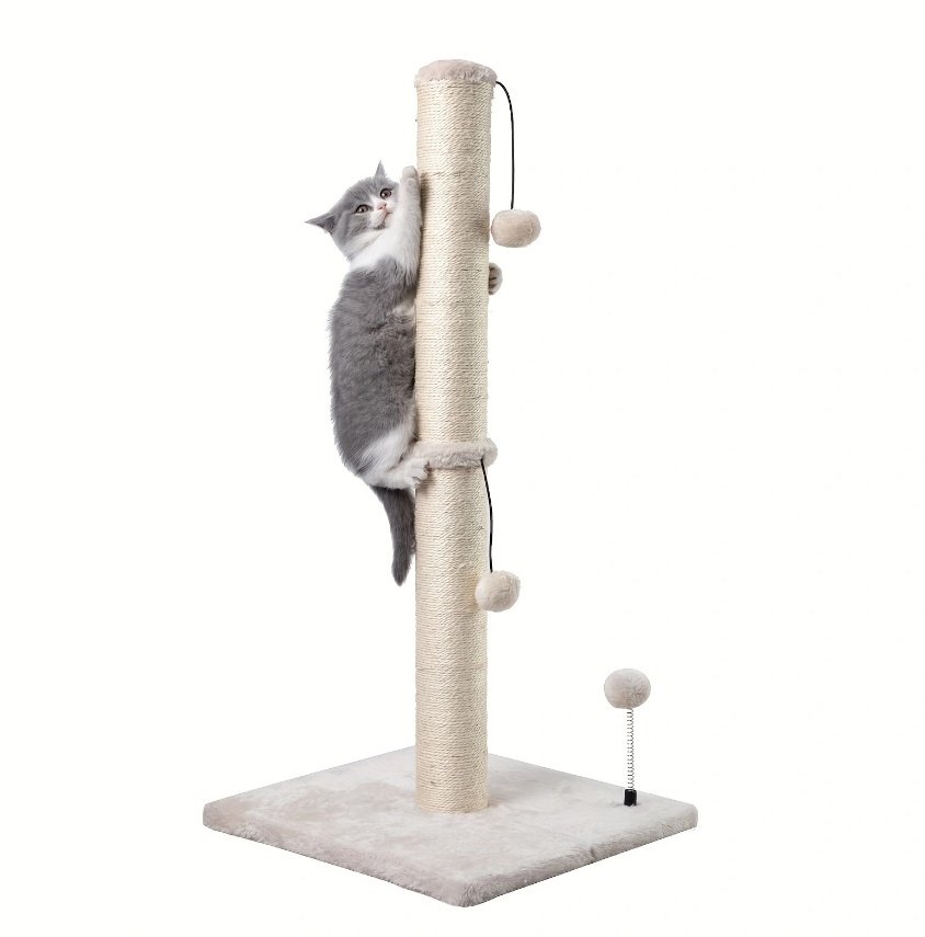 Extra Thick Cat Scratching Post with Hanging Toy